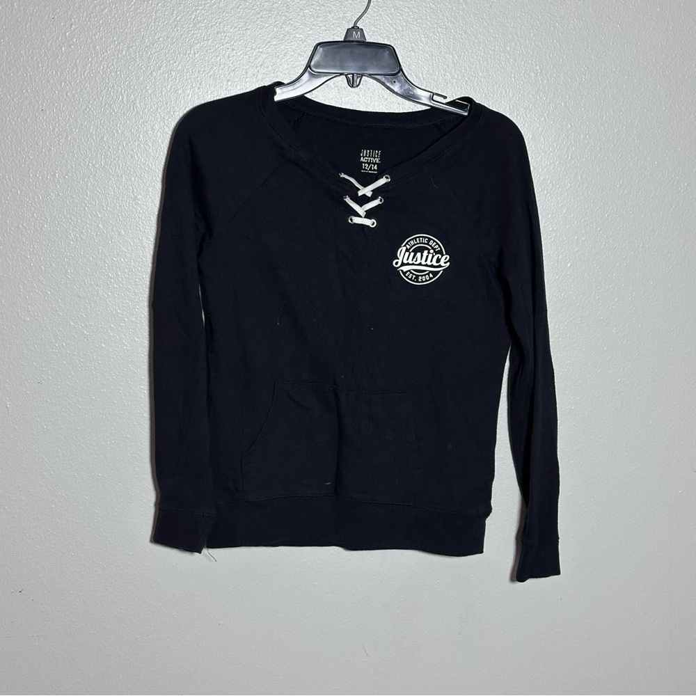 Justice Active Girls Kids Black Long Sleeve Pullover Shirt size 12/14